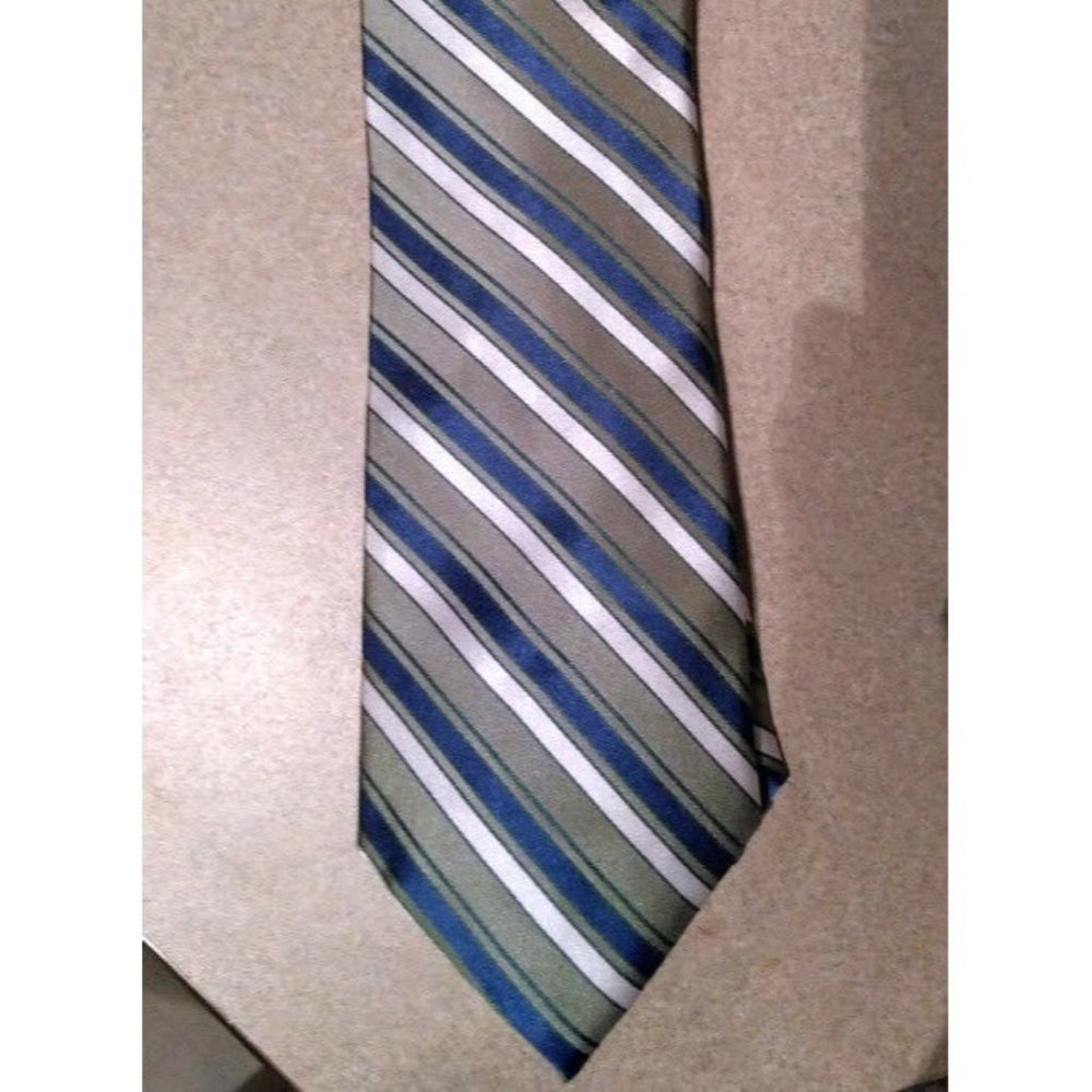 Astor & Black Mens Tie Necktie 100% Silk Grey Blue Stripe 56" x 3.5" NEW NWOT